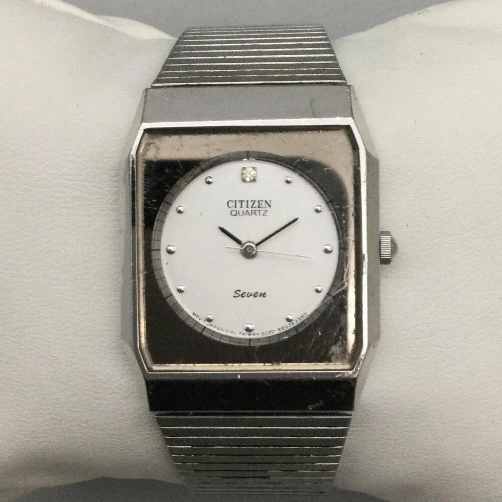 Vtg Citizen Men Watch 27mm Silver Tone Seven Diamond 2030-944976 New Battery